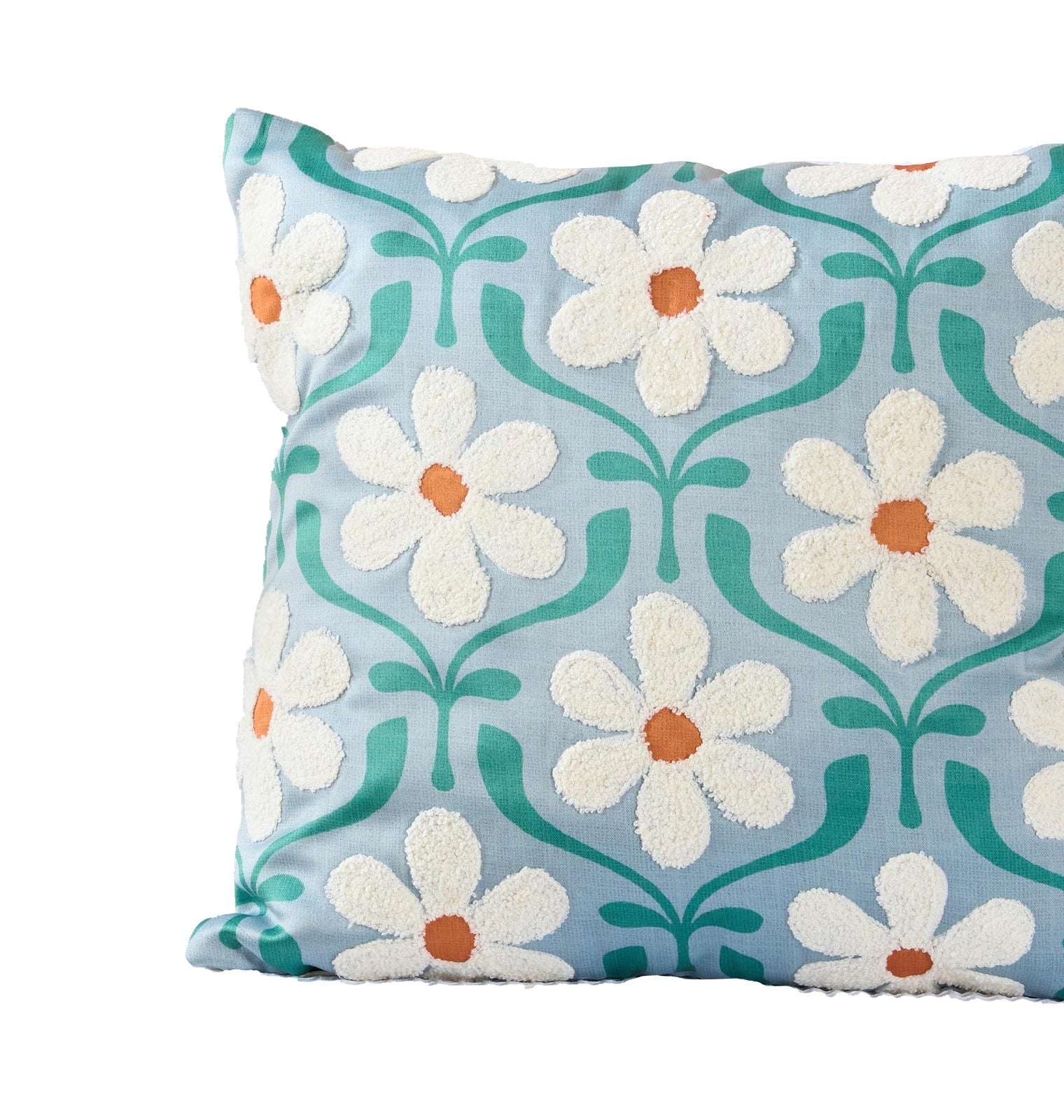Daisy Green Petals Velvet Cushion | Floral Luxury Decorative Cushion – Pillow on Brown Living™. SKU: TEE-25743. Img 4.
