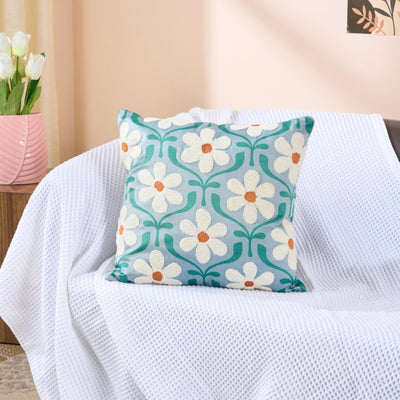 Daisy Green Petals Velvet Cushion | Floral Luxury Decorative Cushion – Pillow on Brown Living™. SKU: TEE-25743. Img 1.