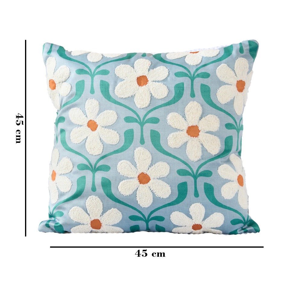 Daisy Green Petals Velvet Cushion | Floral Luxury Decorative Cushion – Pillow on Brown Living™. SKU: TEE-25743. Img 2.