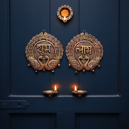 Dancing Peacock Subh Labh Set – Traditional Decor – Home Decor on Brown Living™. SKU: D10. Img 4.