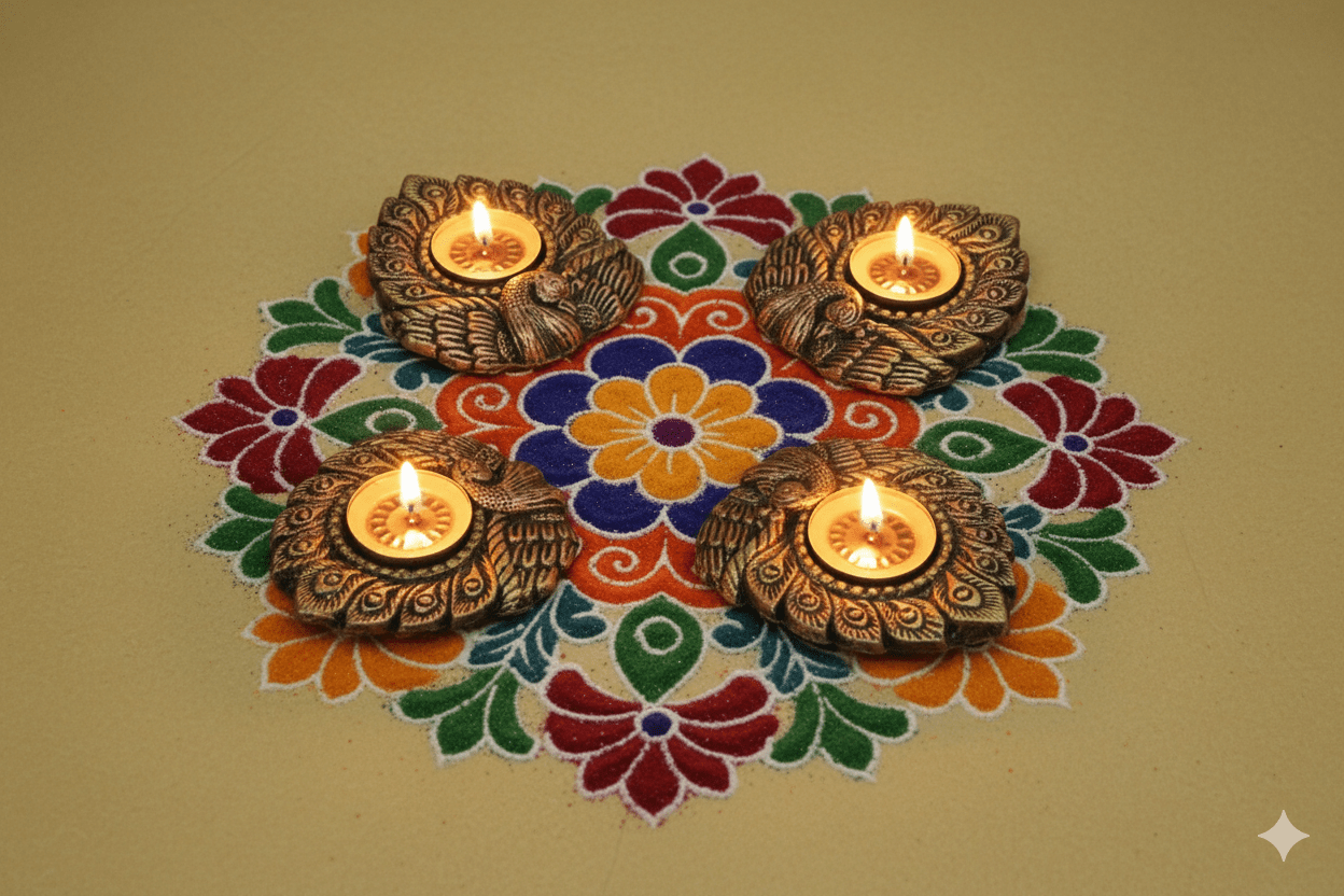 Dancing Peacock T Light Set Of 4 - Diwali Decoration – Home Decor on Brown Living™. SKU: D59. Img 1.