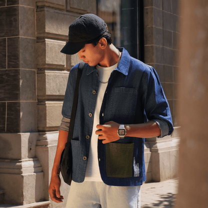 Dark Indigo Cotton Full Sleeve Shacket for Men – Mens Shirt on Brown Living™. SKU: UNBHUSH1001001S. Img 4.
