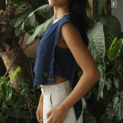 Dark Indigo Cotton Geometric Crop Top for Women – Womens Top on Brown Living™. SKU: UNBHUAT2001001XS. Img 2.