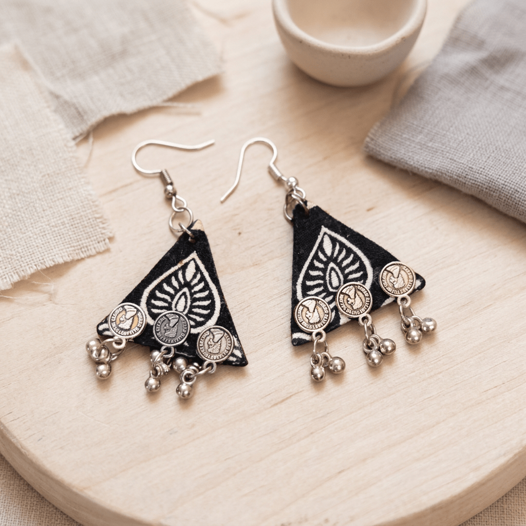 Dark Magic Handmade Earrings – Elegant Artisan Statement Jewelry – Womens Earrings on Brown Living™. SKU: AMEARDarkMagic. Img 4.