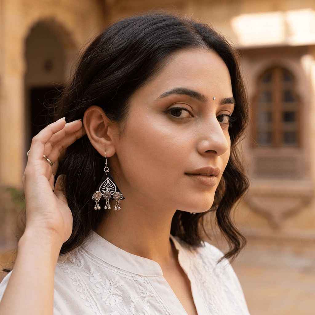 Dark Magic Handmade Earrings – Elegant Artisan Statement Jewelry – Womens Earrings on Brown Living™. SKU: AMEARDarkMagic. Img 5.