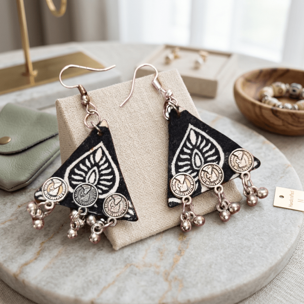 Dark Magic Handmade Earrings – Elegant Artisan Statement Jewelry – Womens Earrings on Brown Living™. SKU: AMEARDarkMagic. Img 1.