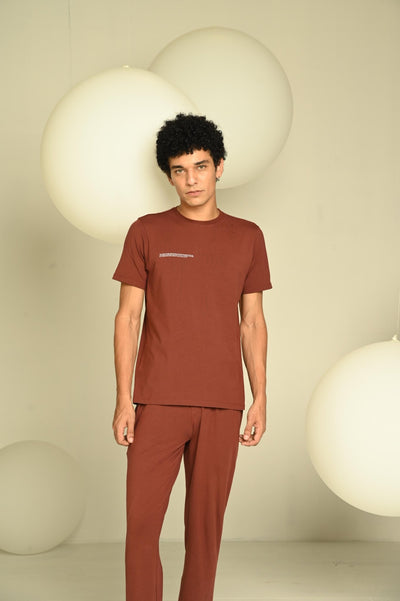 Day-Night Men's Pyjama | Soft Comfortable Cotton Sleepwear for Men – Mens Pyjama on Brown Living™. SKU: M-PYJ-BRWN-M1. Img 2.