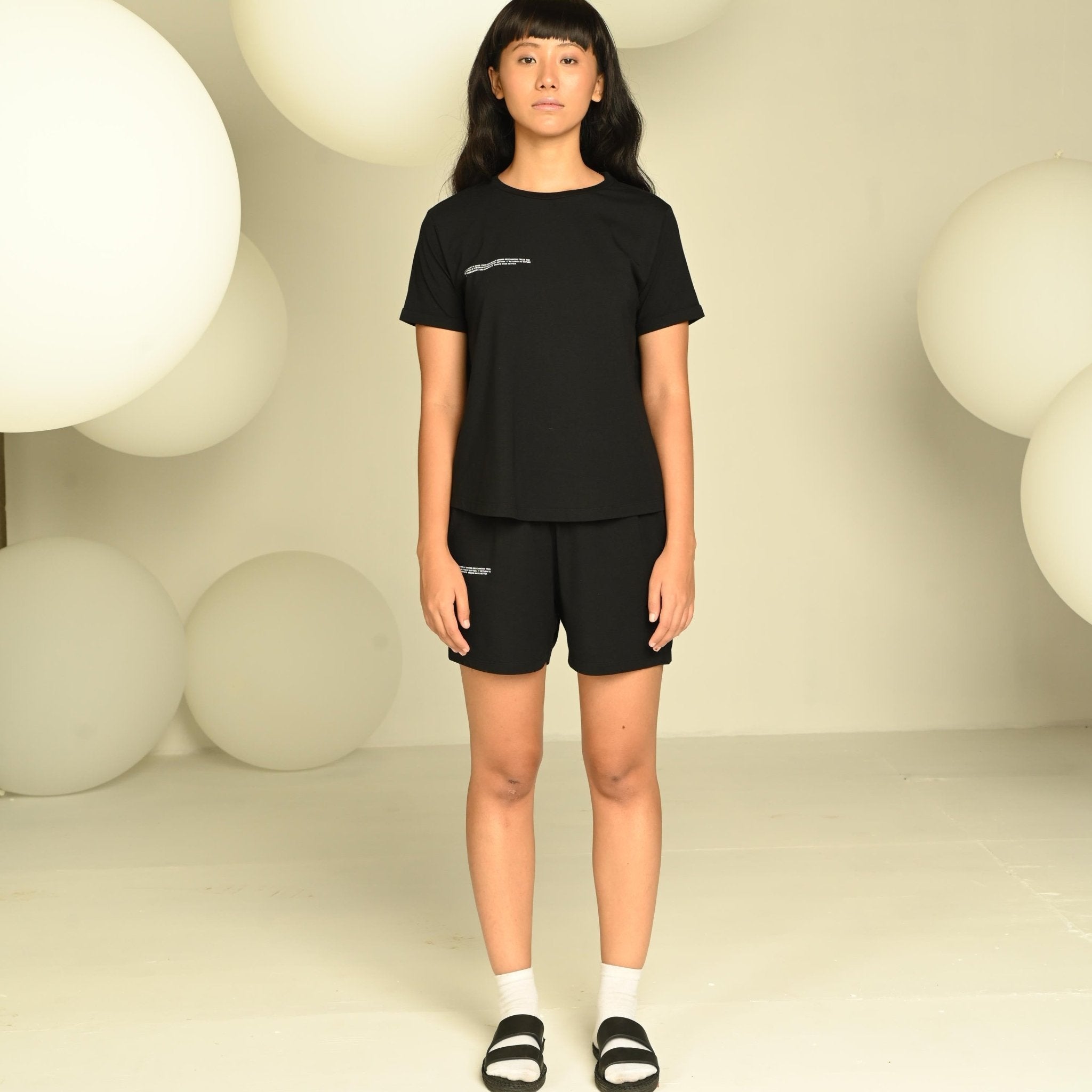 Day-Night Women's Shorts | Soft Breathable Cotton Lounge Shorts – Womens Shorts on Brown Living™. SKU: W-SHO-2-BLA-M1. Img 1.