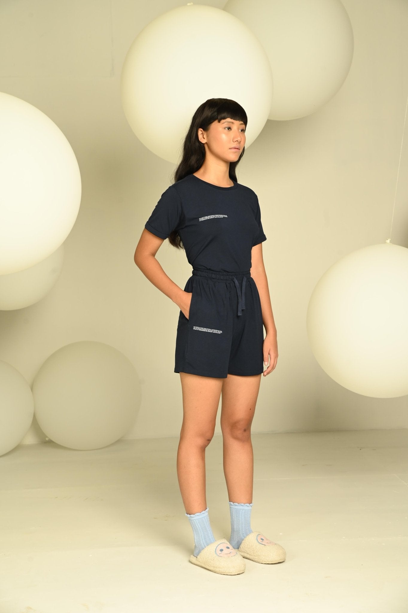 Day-Night Women's Shorts | Soft Breathable Cotton Lounge Shorts – Womens Shorts on Brown Living™. SKU: W-SHO-2-NAVY-L1. Img 7.