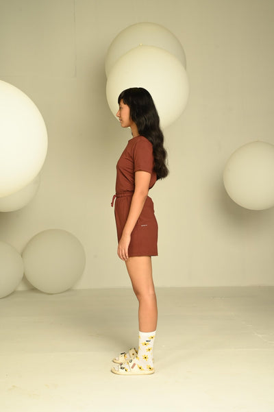 Day-Night Women's Shorts | Soft Breathable Cotton Lounge Shorts – Womens Shorts on Brown Living™. SKU: W-SHO-BRWN-XL1. Img 14.