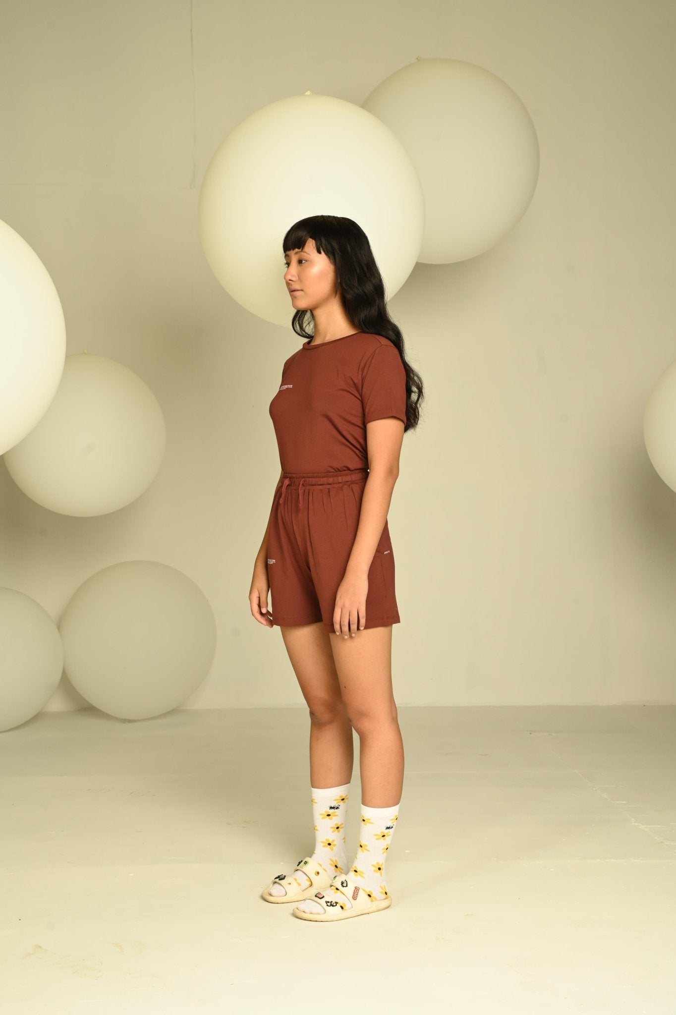 Day-Night Women's Shorts | Soft Breathable Cotton Lounge Shorts – Womens Shorts on Brown Living™. SKU: W-SHO-BRWN-XS1. Img 18.