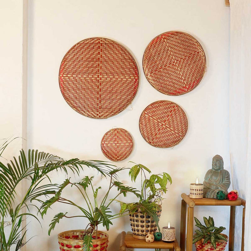 Decorative Bamboo Wall Decor Chalni - Red - Set of 4 | Verified Sustainable by Brown Living™