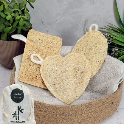 Deep Exfoliation| 3 - Shaped Natural Gourd Loofah (Pack of 3) – Body Scrub on Brown Living™. SKU: KOE-015. Img 1.