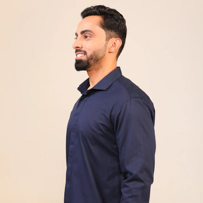 Deep Sea Cotton Shirt for Casual & Formal Style – Mens Shirt on Brown Living™. SKU: SN - NB - F - S. Img 3.