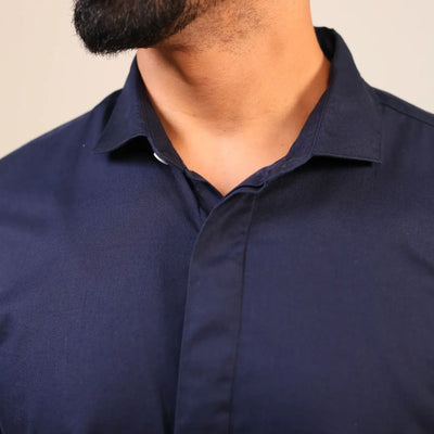 Deep Sea Cotton Shirt for Casual & Formal Style – Mens Shirt on Brown Living™. SKU: SN - NB - F - S. Img 4.