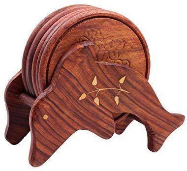 Delightful Hand Carved Wooden Coasters- Set of 6 | Verified Sustainable Table Decor on Brown Living™