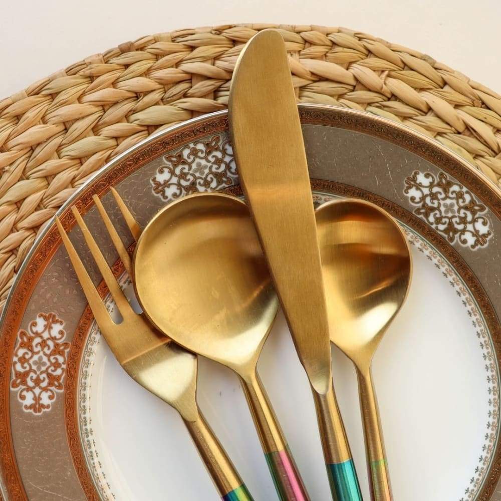 Designer Steel Cutlery – Cutlery Kit by ONEarth available on Brown Living™. Full Golden . SKU: OEP314a. Img 8.
