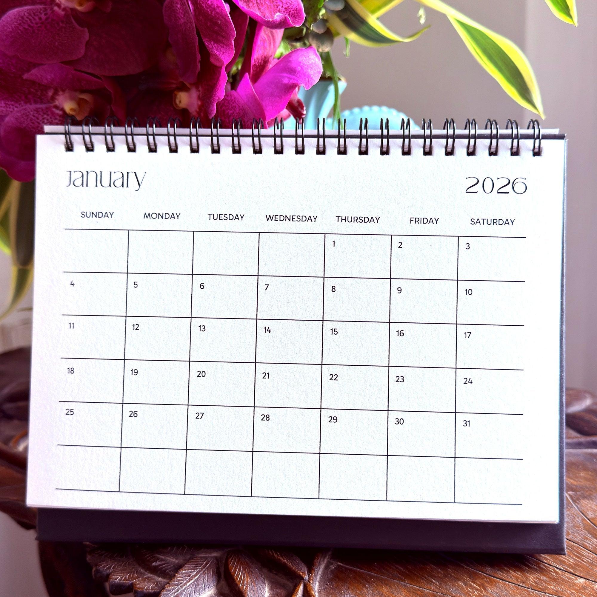 Desk Calendar 2026 | A5 Size | Horizontal Landscape Format – Calendars on Brown Living™. SKU: 04-CA04-Mini-H. Img 2.