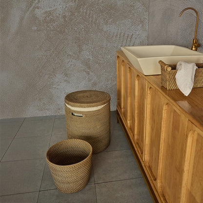 Destin Grey Rattan Basket – Stylish Storage & Home Organizer – Home Decor on Brown Living™. SKU: DestinBasketGrey. Img 2.