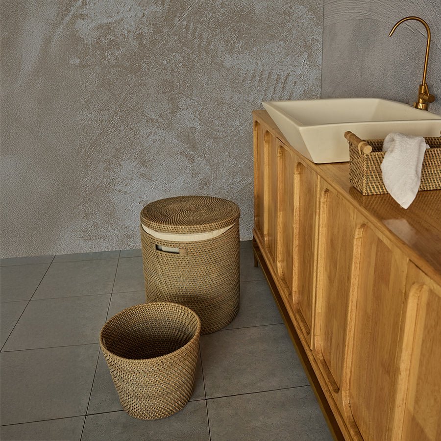 Destin Grey Rattan Basket – Stylish Storage & Home Organizer – Home Decor on Brown Living™. SKU: DestinBasketGrey. Img 2.
