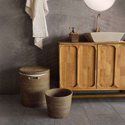 Destin Grey Rattan Basket – Stylish Storage & Home Organizer – Home Decor on Brown Living™. SKU: DestinBasketGrey. Img 1.