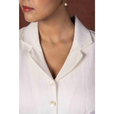 Dhara Soft Ivory Handloom Linen Dress With Hand Painted Sleeves – Womens Dress on Brown Living™. SKU: HD1007XSN. Img 5.