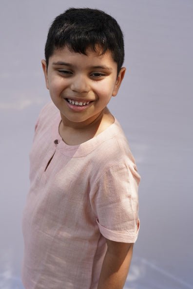 Dilbar Unisex Kurta Top I Pink Hand - Spun Cotton Top – Kids Daywear Sets on Brown Living™. SKU: XBPKA. Img 1.