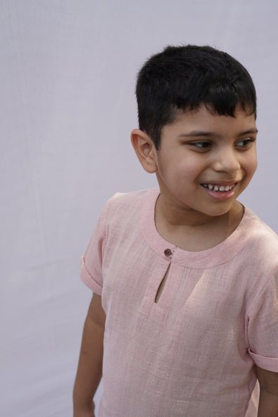 Dilbar Unisex Kurta Top I Pink Hand - Spun Cotton Top – Kids Daywear Sets on Brown Living™. SKU: XBPKA. Img 2.