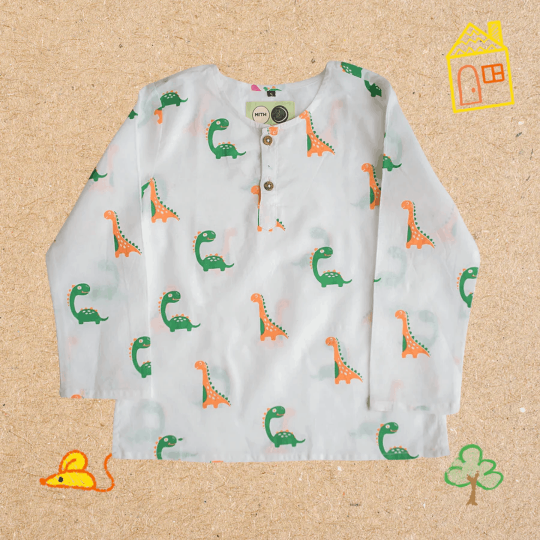 Dino Friends - Unisex Kids Cotton Nightwear – Kids Pyjamas on Brown Living™. SKU: MITHNW-039-1. Img 3.
