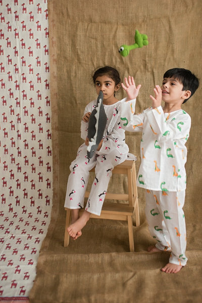 Dino Friends - Unisex Kids Cotton Nightwear – Kids Pyjamas on Brown Living™. SKU: MITHNW - 039 - 1. Img 3.