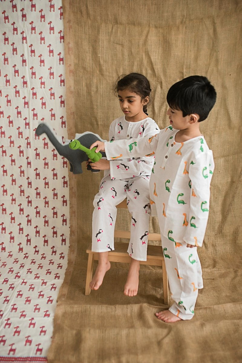 Dino Friends - Unisex Kids Cotton Nightwear | Verified Sustainable by Brown Living™