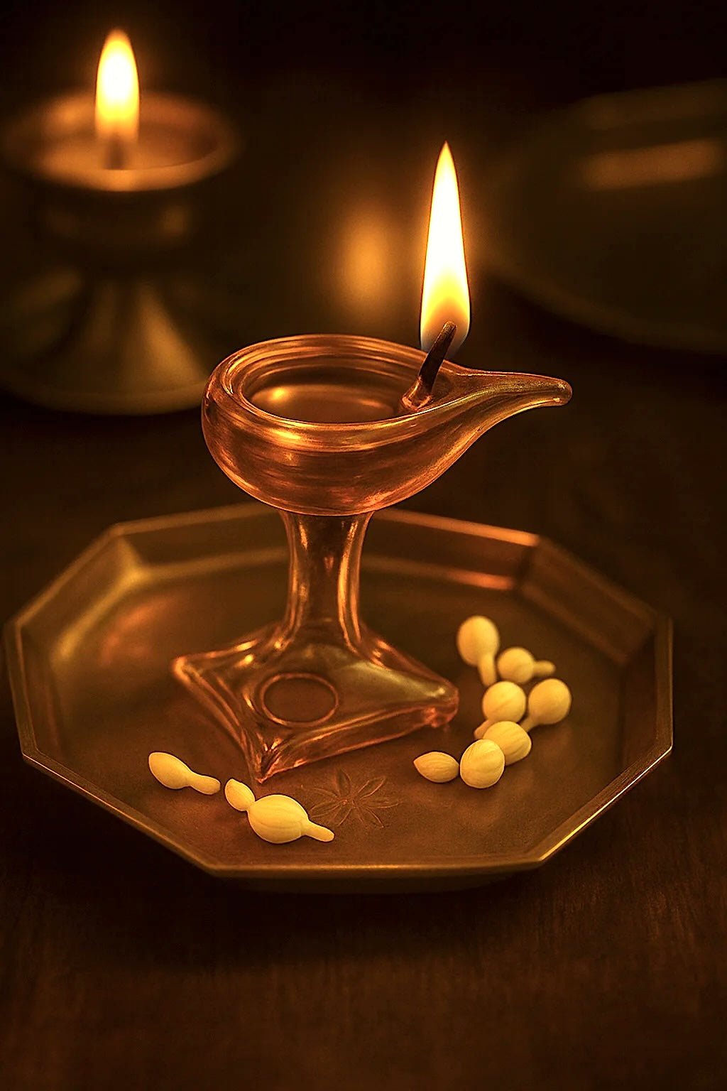 Divya Ambar Jyot – Art Glass Puja Diya Festival Lamp – Pooja Needs on Brown Living™. SKU: AMBER - DIVYA - DIYA. Img 1.