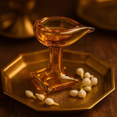 Divya Ambar Jyot – Art Glass Puja Diya Festival Lamp – Pooja Needs on Brown Living™. SKU: AMBER - DIVYA - DIYA. Img 2.