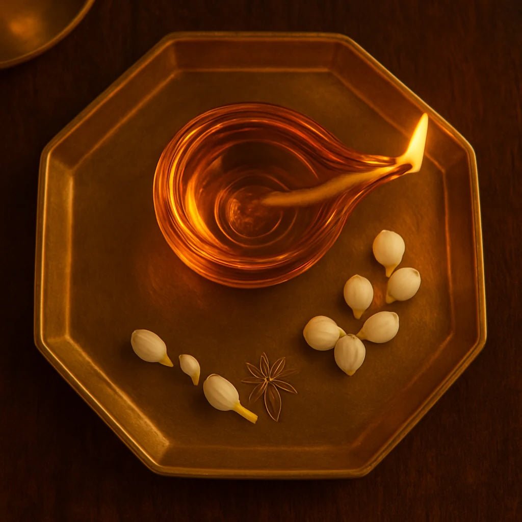 Divya Ambar Jyot – Art Glass Puja Diya Festival Lamp – Pooja Needs on Brown Living™. SKU: AMBER - DIVYA - DIYA. Img 5.