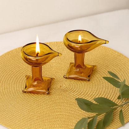 Divya Ambar Jyot – Art Glass Puja Diya Festival Lamp – Pooja Needs on Brown Living™. SKU: AMBER - DIVYA - DIYA. Img 3.
