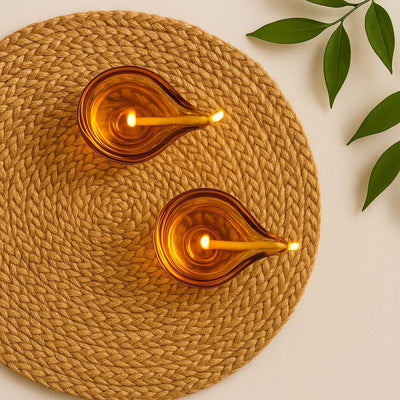 Divya Ambar Jyot – Art Glass Puja Diya Festival Lamp – Pooja Needs on Brown Living™. SKU: AMBER - DIVYA - DIYA. Img 4.