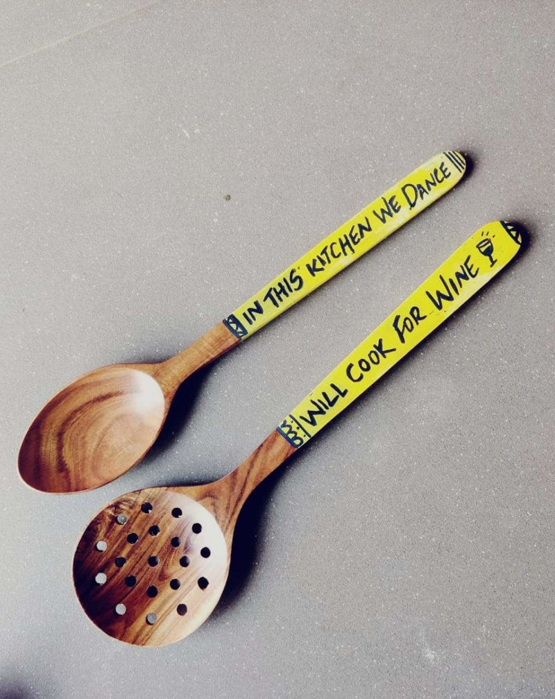 Diwali Decor Idea: Handwritten Yellow Cooking Spoon - Set Of 2