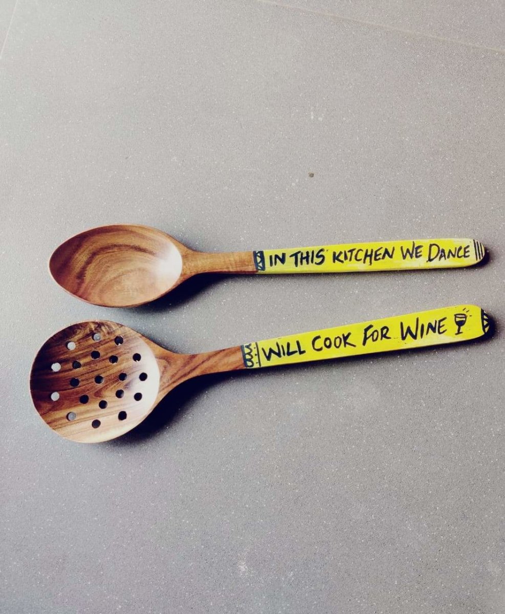 Diwali Decor Idea: Handwritten Yellow Cooking Spoon - Set Of 2 | Verified Sustainable by Brown Living™