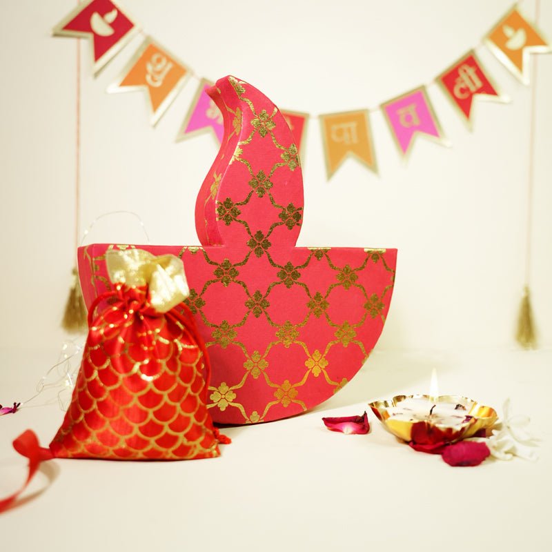 Diwali Diya Hamper Box - Diwali Essentials – Gift Giving on Brown Living™. SKU: MJ00001GF. Img 4.