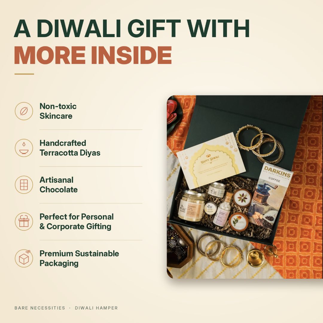Diwali Gift Hamper with Skincare, Terracotta Diyas & Chocolate – Gift Hampers on Brown Living™. SKU: BNWD09-2. Img 3.