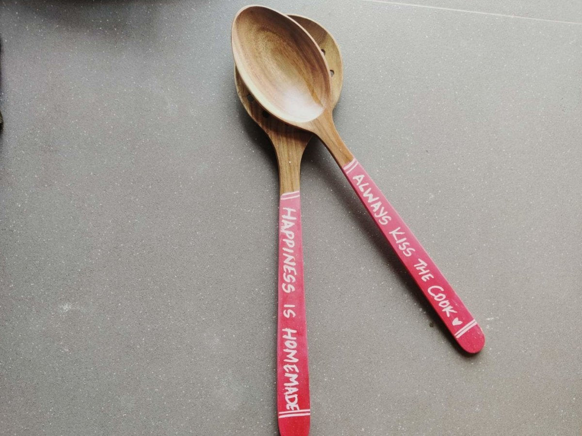 Diwali Special Handwritten Pink Cooking Spoon - Wooden Set of 2 | Verified Sustainable by Brown Living™