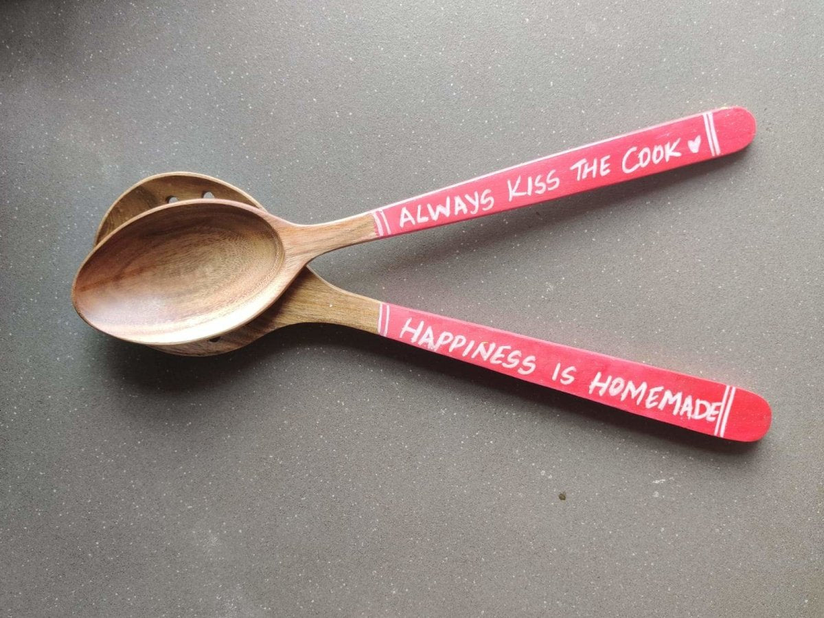 Diwali Special Handwritten Pink Cooking Spoon - Wooden Set of 2 | Verified Sustainable by Brown Living™