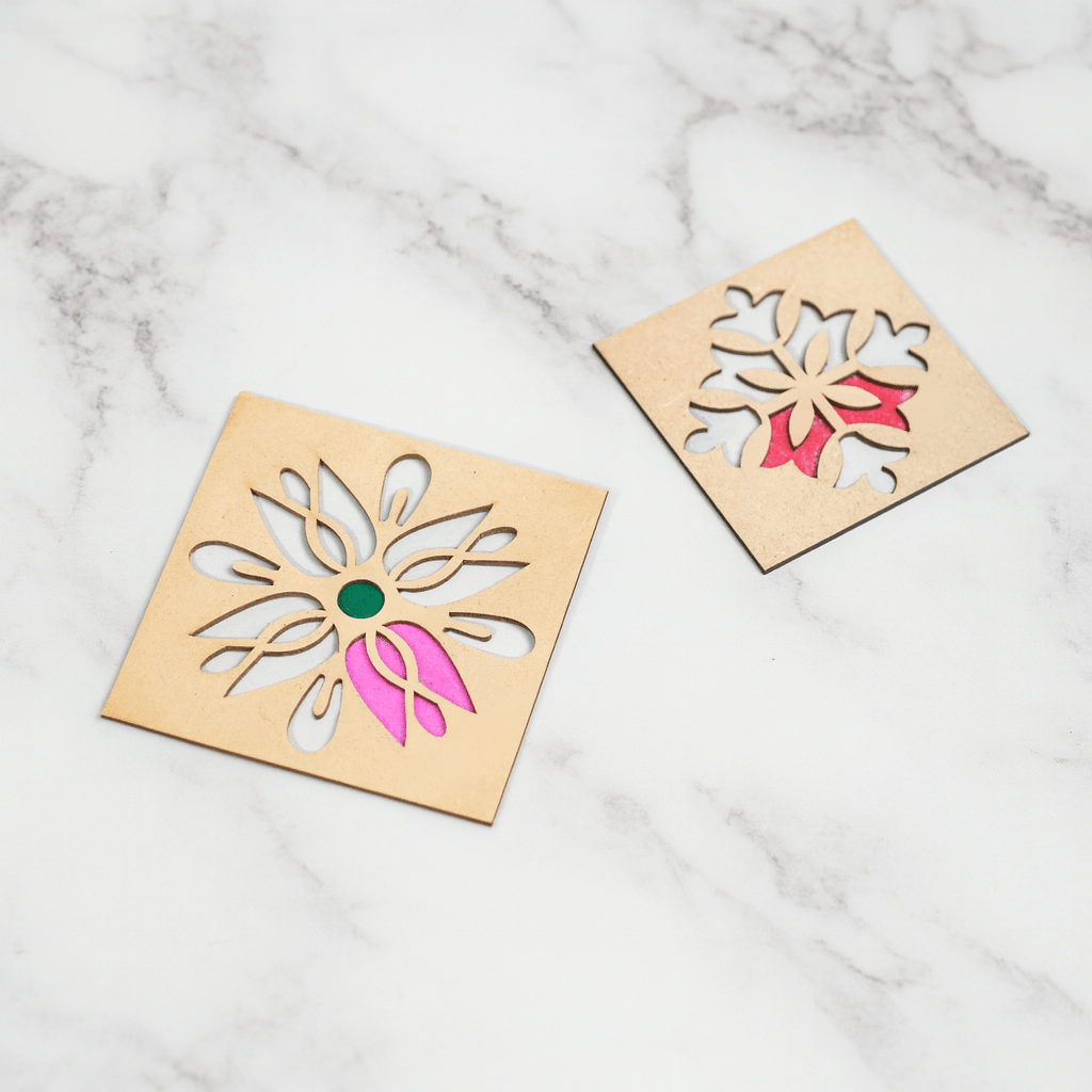 DIY Rangoli Kit for Decoration with 2 Stencils & 3 Colors – Home Decor on Brown Living™. SKU: MJ00050DR. Img 4.