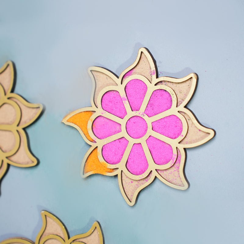 DIY Rangoli Kits - 3 Elegant Stencils & 4 Festive Colors – Home Decor on Brown Living™. SKU: MJ00052DR. Img 3.
