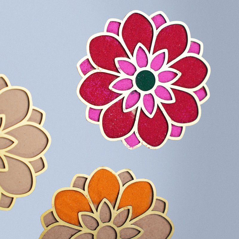 DIY Rangoli Kits - 3 Elegant Stencils & 4 Festive Colors – Home Decor on Brown Living™. SKU: MJ00052DR. Img 4.