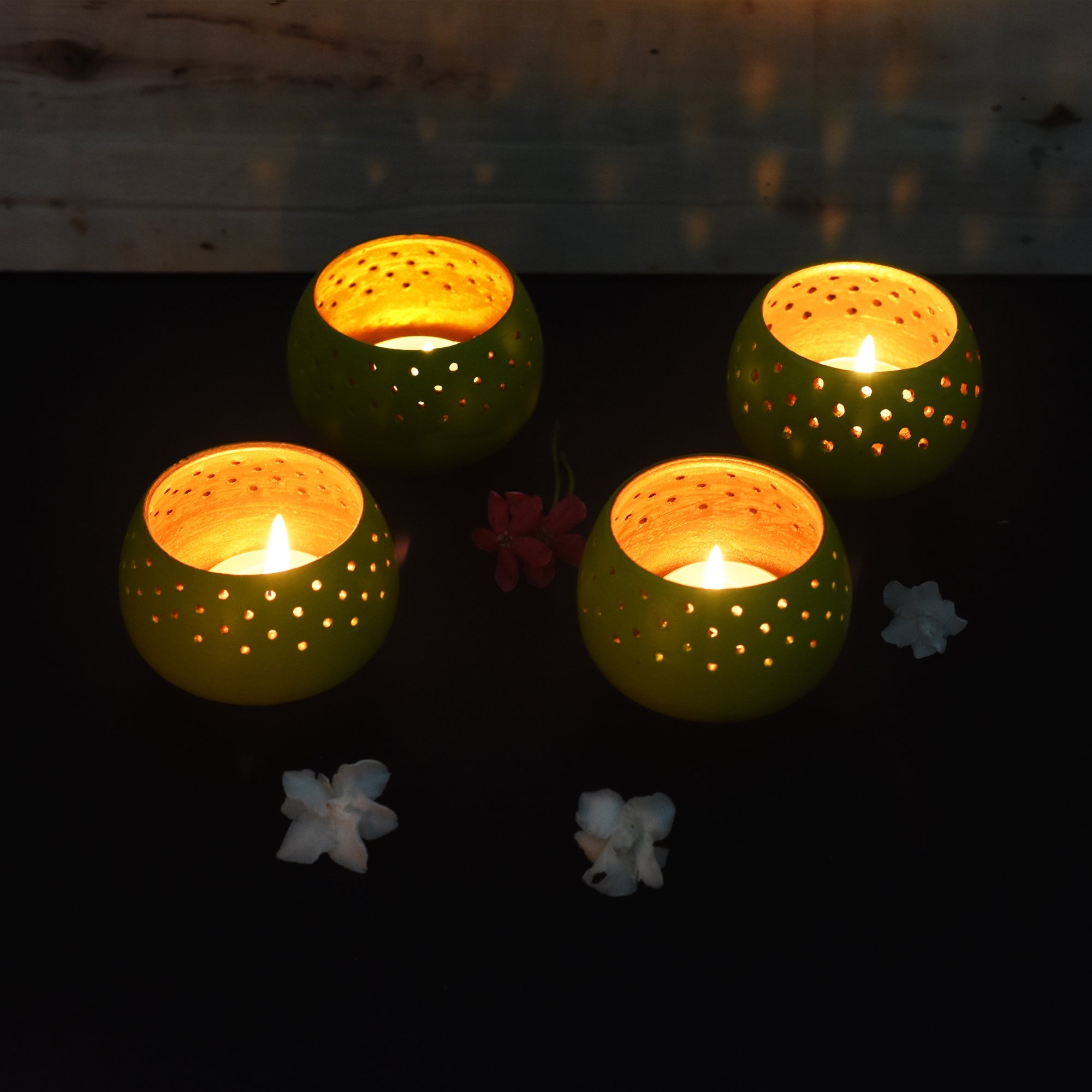 Dome Handmade Candle Holders – Set of 4 with Free Soy Wax Candles – Candles & Fragrances on Brown Living™. SKU: CH - DOMGR4. Img 13.