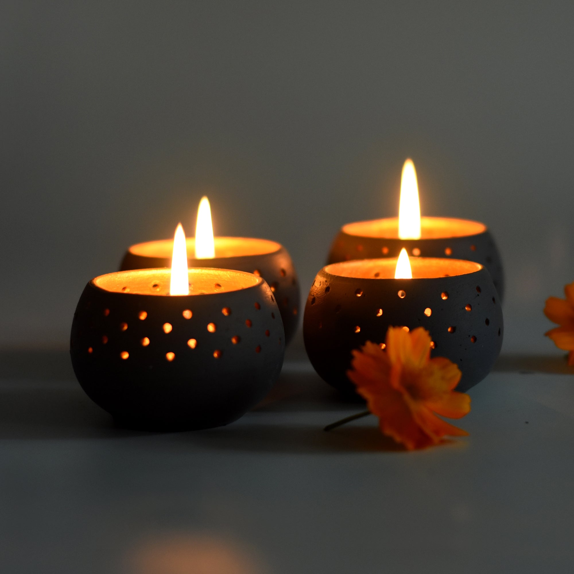 Dome Handmade Candle Holders – Set of 4 with Free Soy Wax Candles – Candles & Fragrances on Brown Living™. SKU: CH - DOMGY4. Img 17.
