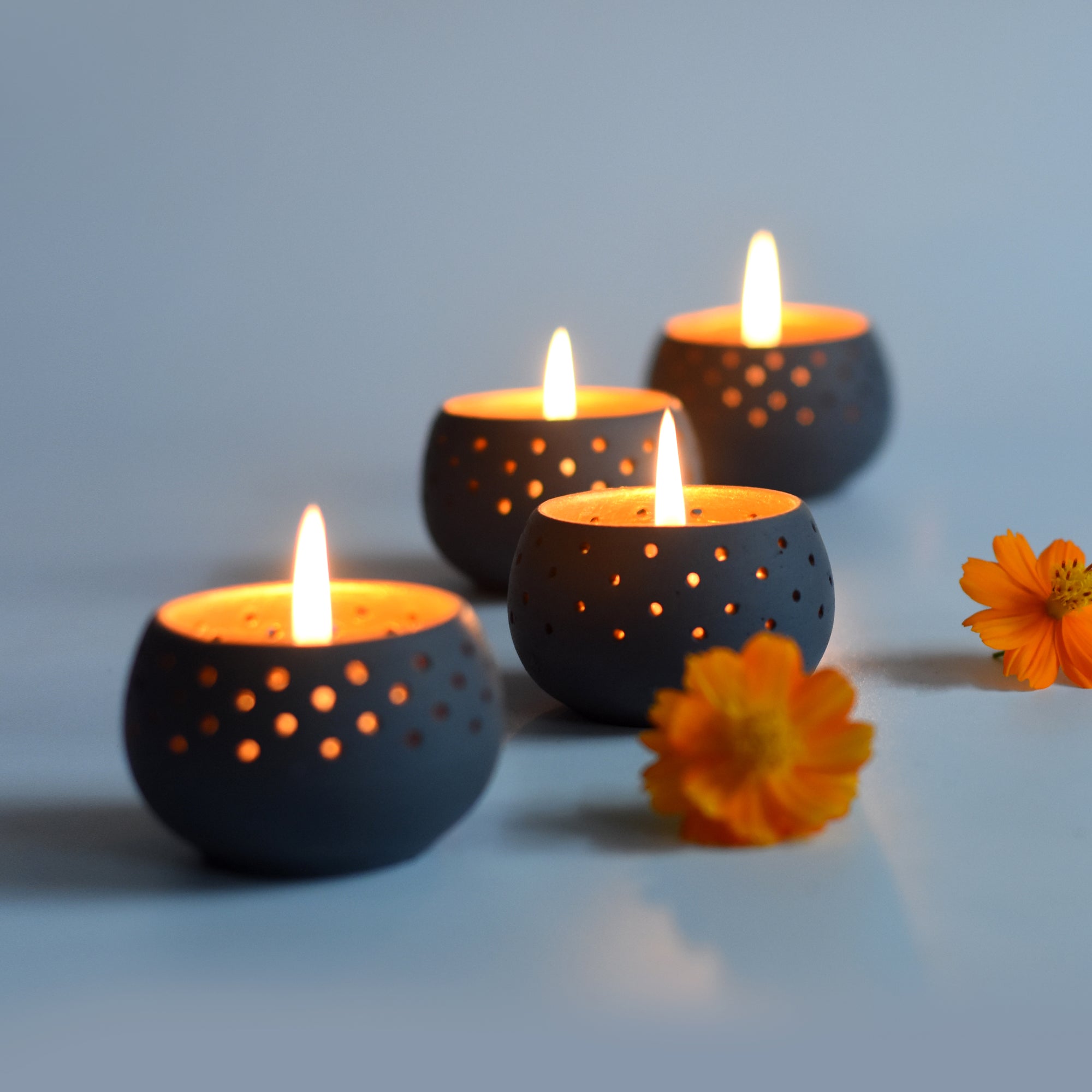 Dome Handmade Candle Holders – Set of 4 with Free Soy Wax Candles – Candles & Fragrances on Brown Living™. SKU: CH - DOMGY4. Img 18.