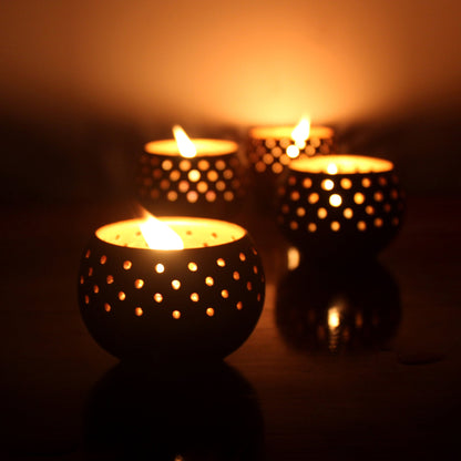 Dome Handmade Candle Holders – Set of 4 with Free Soy Wax Candles – Candles & Fragrances on Brown Living™. SKU: CH - DOMRD4. Img 27.