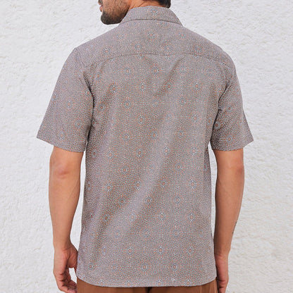 Doran - Brown Printed Cuban Collar Half Sleeves Shirt | Verified Sustainable by Brown Living™